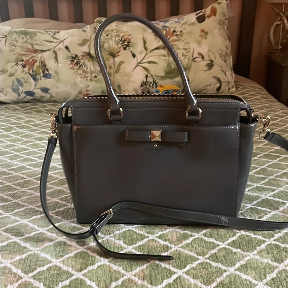 Kate Spade Patent Leather Gray Crossbody Tote